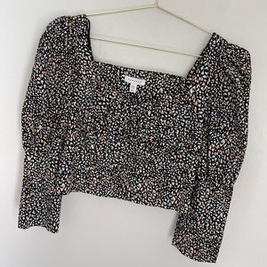 Topshop Sweetheart Necklace Print Long Sleeve Cropped Top Size 4